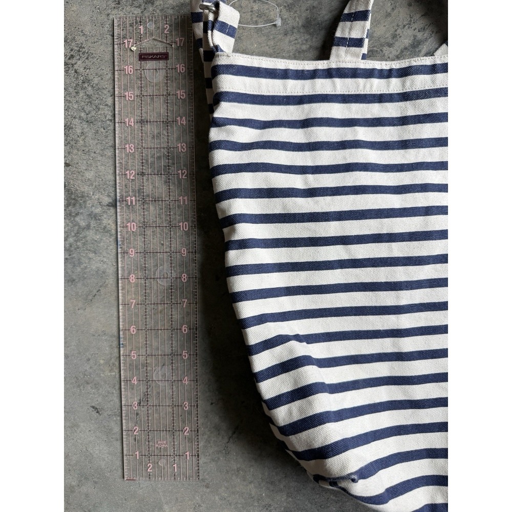 BAGGU Sailor Stripe Canvas Duck Tote Bag Navy Ivory/White - Picture 12 of 14